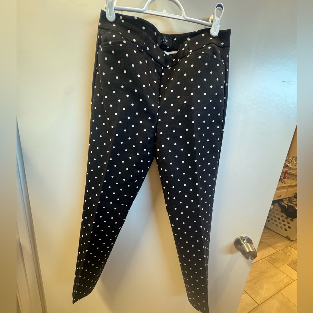 White House Black Market Black and White Polka Dot Straight Leg Pants